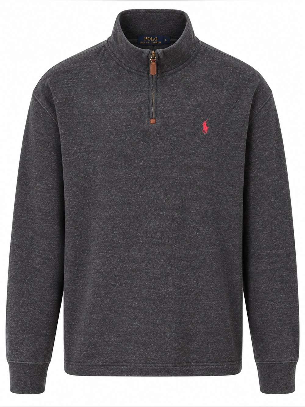 Polo Ralph Lauren Quarter Zip Pullover Sweater Charcoal Gray Red Pony L